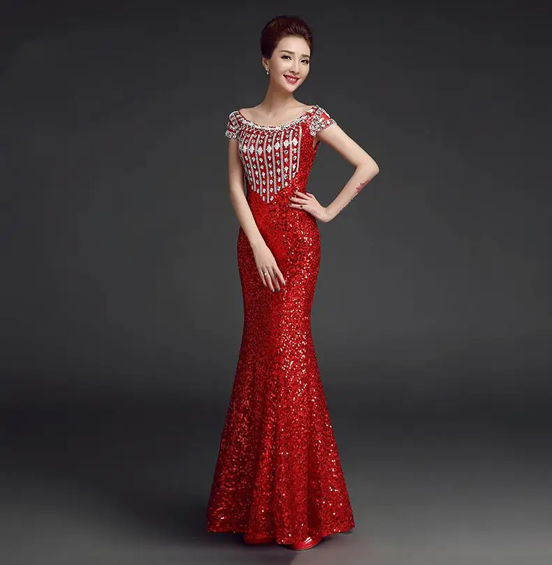 Китайский стиль для женщин вышивка цветок Qipao сексуальный тонкий русалка Cheongsam благородные Bling блёстки Формальное вечернее платье Классический Vestidos - Цвет: Style 1