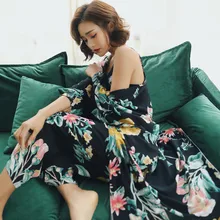 New Fashion Women Sleepwear Nightwear Kimono Robe Soild Spring Autumn Cotton 3 pieces suit Bathrobe Elegant Bathroom Spa Robe