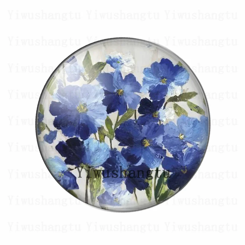 Fashion bule beautiful flowers 10pcs mixed 12mm/20mm/25mm/30mm Round photo glass cabochon demo flat back Making findings