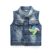 201 новая стильная детская джинсовая куртка на весну и осень, жилет, ковбойский жилет без рукавов для малышей, тонкий детский жилет