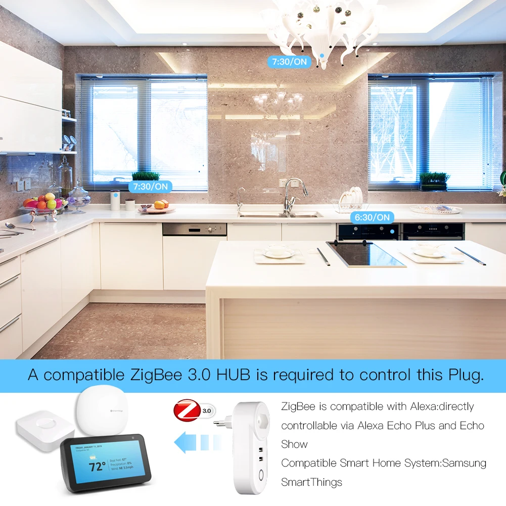 BR ZigBee3.0 двойной USB беспроводной разъем SmartThings App пульт дистанционного управления Echo Plus Голосовое управление работает с Alexa Google Home