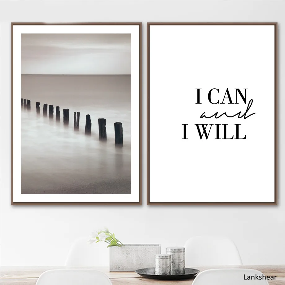 I Can Will Seascape Nordic Quotes Art Canvas Painting Modern Landscape Posters And Prints Wall Picture For Living Room Decor | Дом и сад