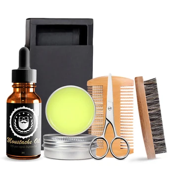 

5pcs/set Men Beard Kit Styling Tool Natural Organic Beard Oil Comb Moisturizing Wax Styling Scissors Beard Care Set Perfect Gift