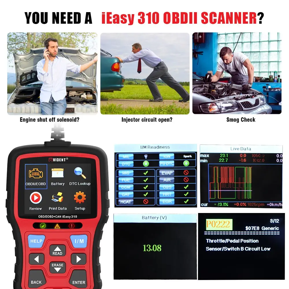 Vident easy310 ODB2 сканер OBDII считыватель кодов и автомобильный диагностический инструмент OBD2 автомобильный сканер