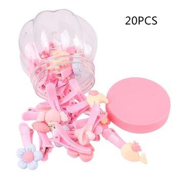 

20Pcs Plastic Material Girls Hair Clips Cute Cartoon Animals Flower Shape Solid Pink Colors Princess Hair Accessories With Box