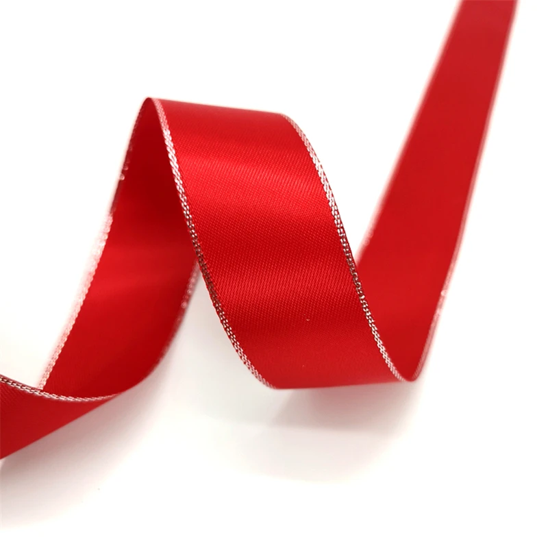 High-Quality Silver Metallic Edge Polyester Satin Ribbon for Gift Wrapping and Wedding Decoration, 5 Yards