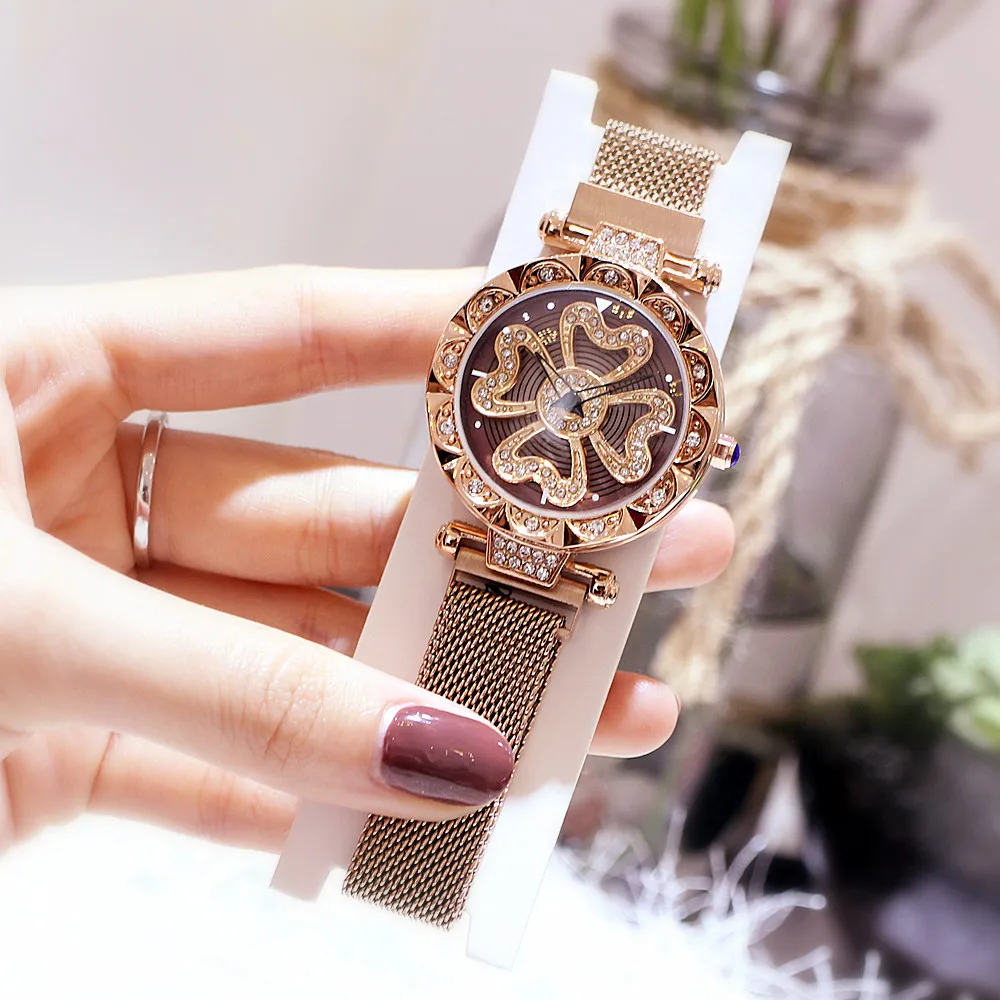 rose gold Роскошные магнитные женские часы с бриллиантами, креативные водонепроницаемые элегантные женские часы, кварцевые наручные часы для женщин, женские наручные часы - Цвет: rose gold