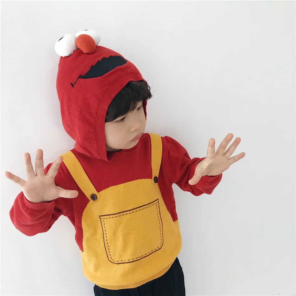 Tonytaobaby/осенне-зимняя одежда новая детская одежда для мальчиков и девочек милый свитер с капюшоном и рисунком детские свитера