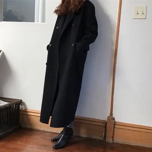 SuperAen корейский стиль женское длинное шерстяное пальто Новинка зимы двубортное шерстяное пальто Женская мода дикая женская одежда