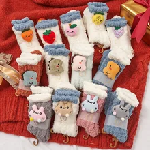 

Coral Velvet Cartoon Animal Socks Female Mid-tube Autumn and Winter Plus Velvet Thickening Christmas Students Cute and Warm New