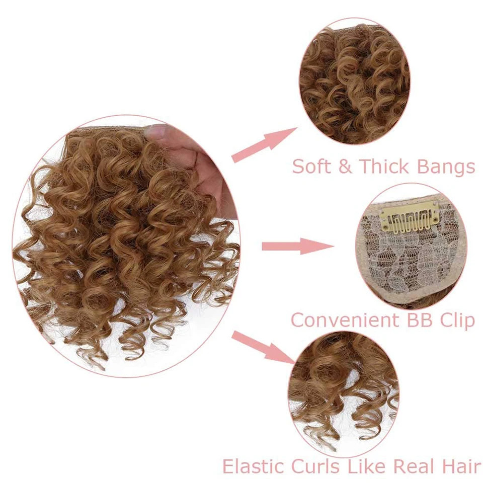SHANGKE Synthetic Black Kinky Curly Bangs Hair Extensions For Women Hair Clip In Hairpiece Fake Hair Brown Light Golden