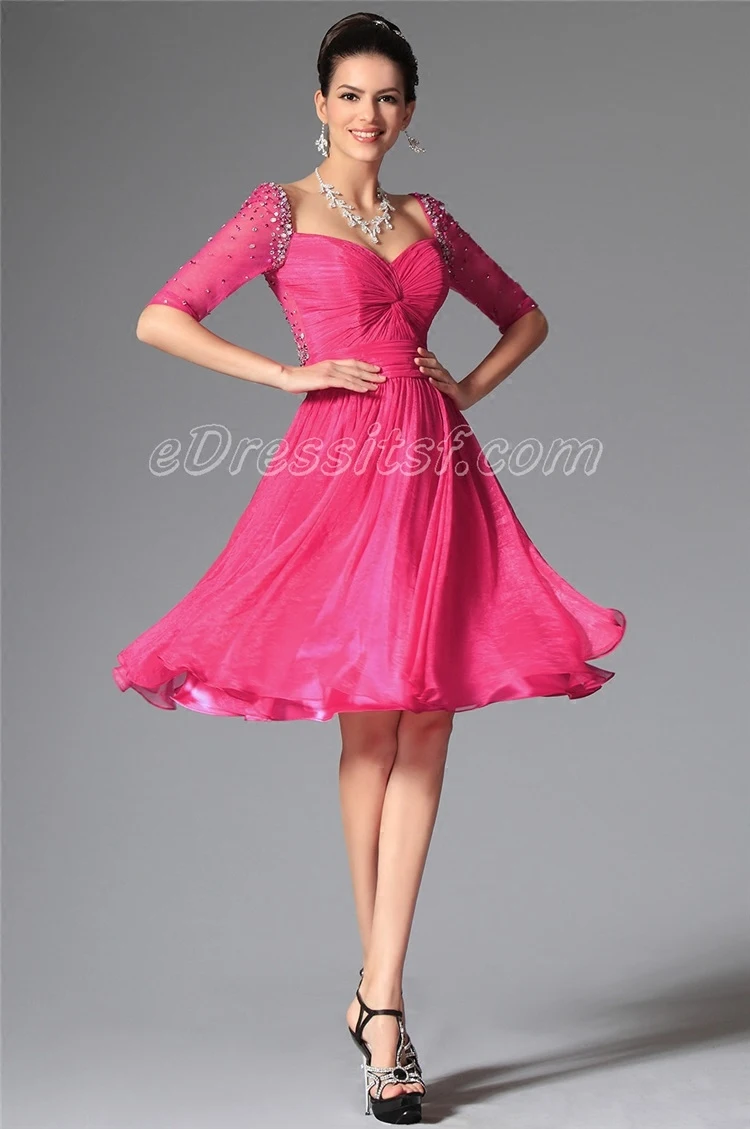 short Prom with half sleeves crystal Scoop Vestidos De Baile Sheer Top Party Graduation sexy sweetheat bridesmaid dress
