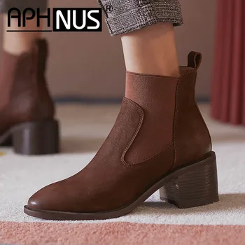 

APHNUS Womens Boots Short Ankle Booties Mid High Heels Pumps Woman 2020 Shoes For Women New Boot