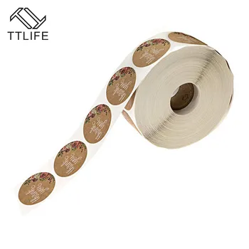 

500pcs Labels Per Roll Round Natural Kraft Thank You Sticker Seal Labes Hand Made with Love Sticker Paper Stationery Sticker