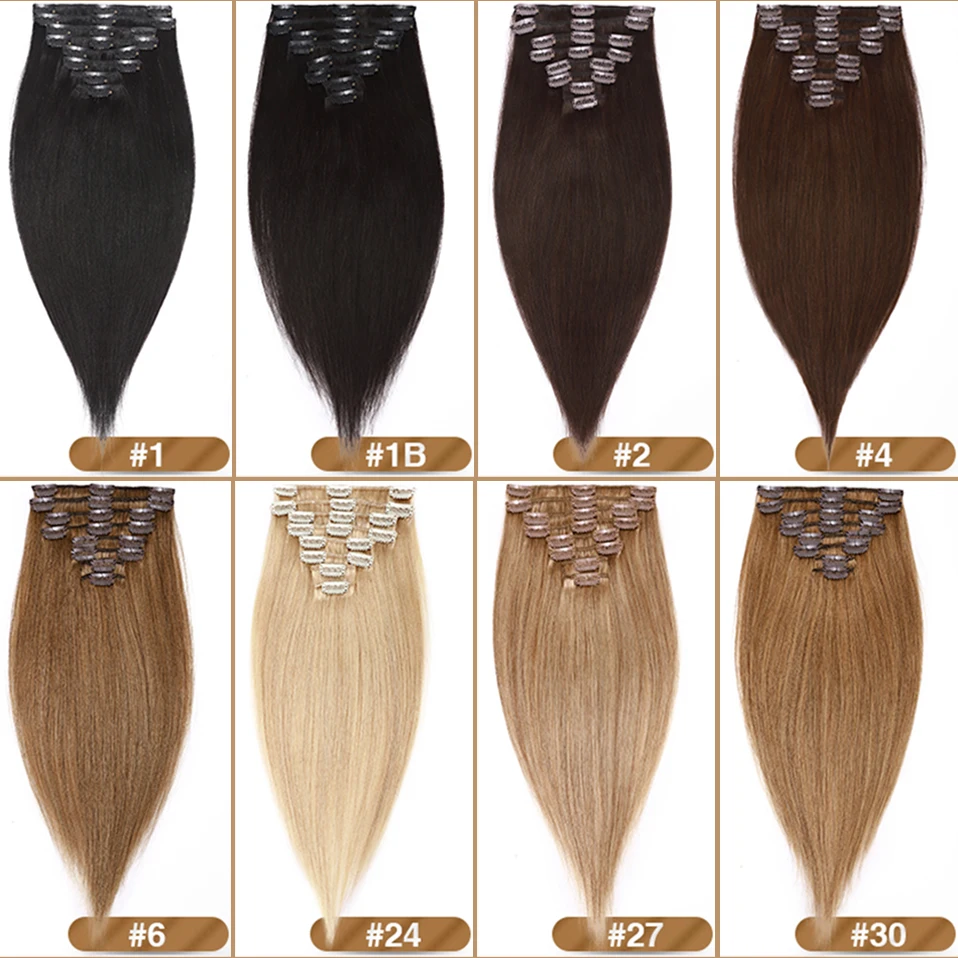 Human Hair Extensions 8Pcs 65g-120g 8"-24" 100% Natural Extension Hair Clip Brown Full Head In Hairpiece