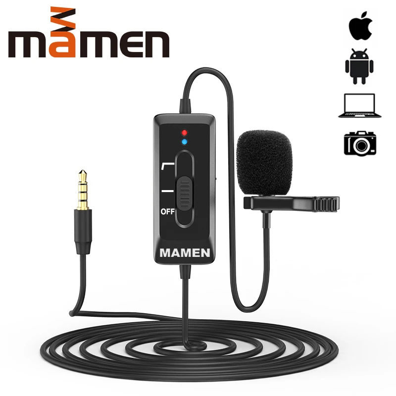 

2019 MAMEN 3.5mm Audio Video Recording Lapel Lapel Microphone with Clip for iPhone Android Mac Vlog Microphone for DSLR Camcorde