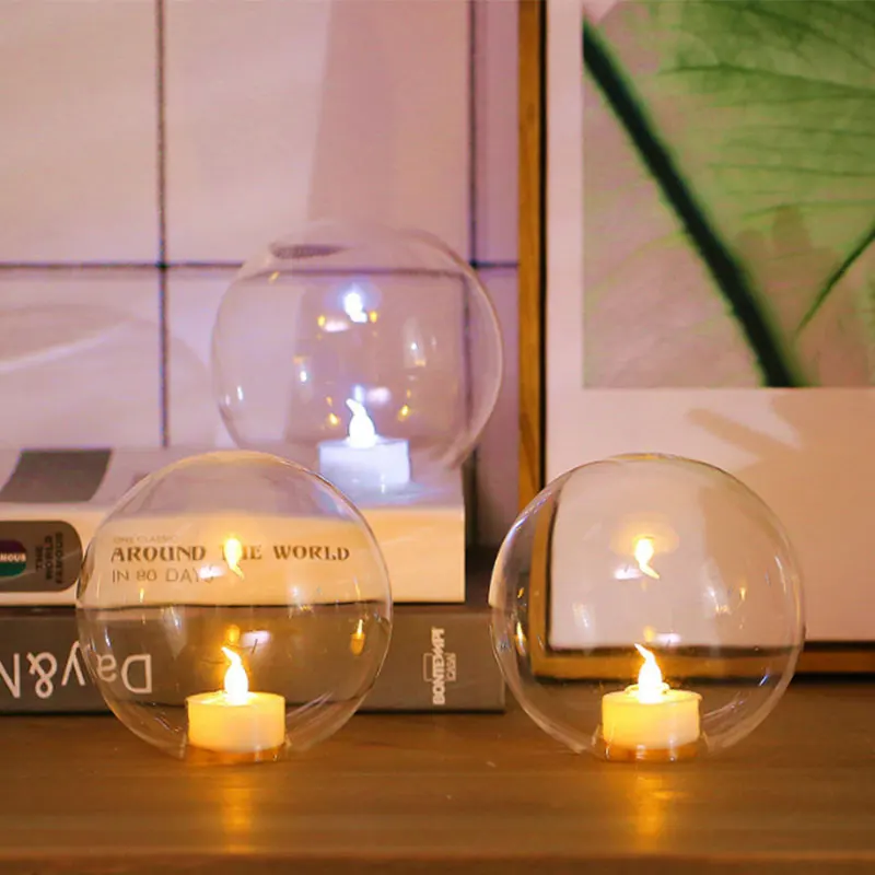 Candle Light Round Glass Ball LED Night Lamp Table Lamp for Bedroom Battery Power Home Christmas Decoration LED Decorative Lamp