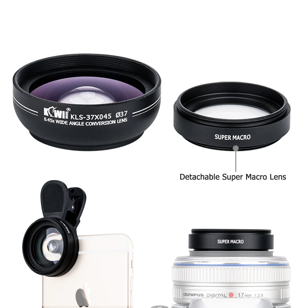 6 in 1 Universal 0.45X Wide Angle Super 10X Macro Lens for Samsung XiaoMi for 37mm Camera Lens Compatible With 49mm Filters Kit macro lens for mobile Lenses