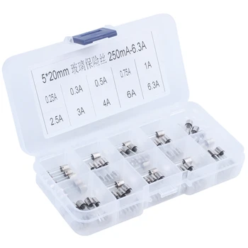 

50pcs 5x20mm 250mA~6.3A Fast Blow Glass Tube Fuse Assortment Kit Electrical New