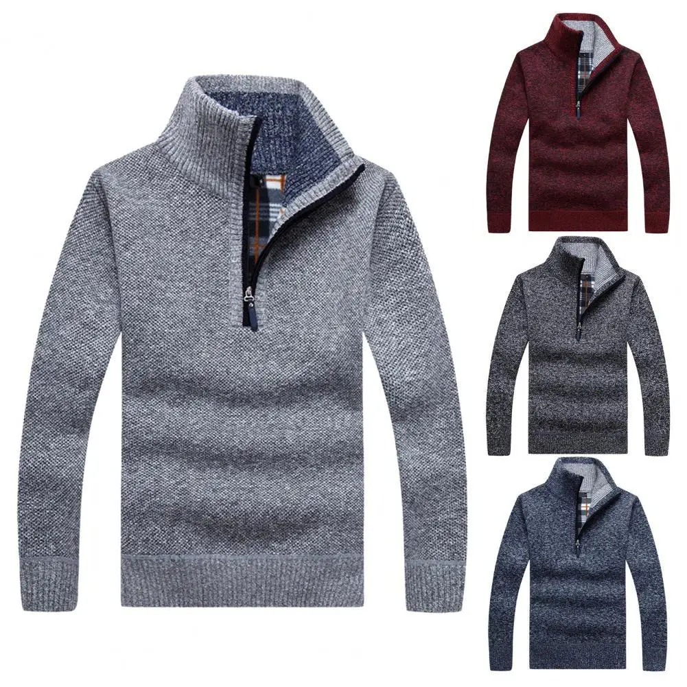 Men's Pullover Thicken Half Zip Stand Collar Autumn Winter Sweater
