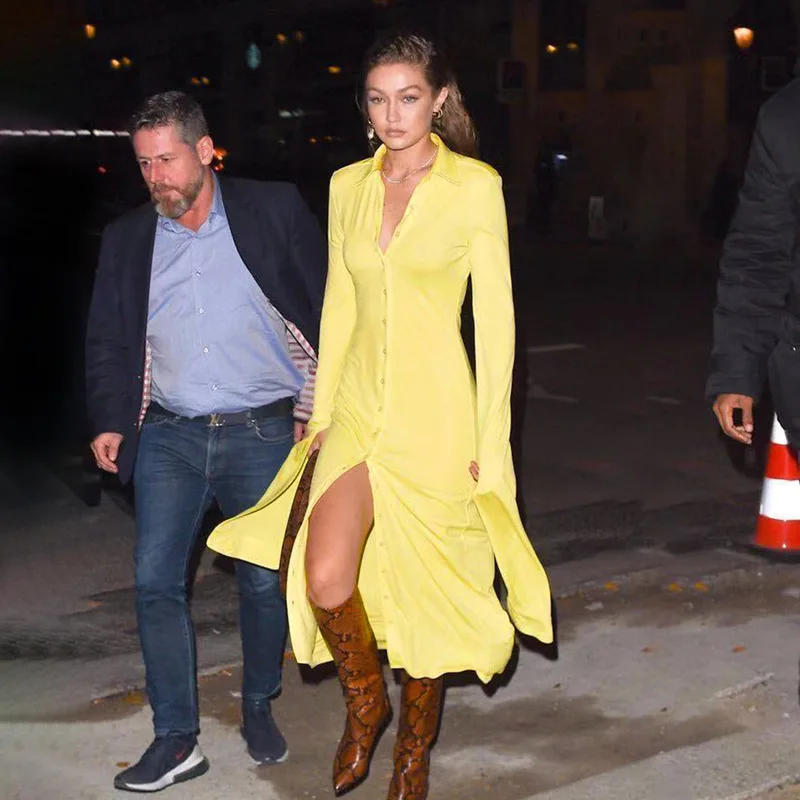 

Hot sale ins2019 street shoot the same paragraph autumn new women's dress Full sleeve single-breasted casual wild long dresses