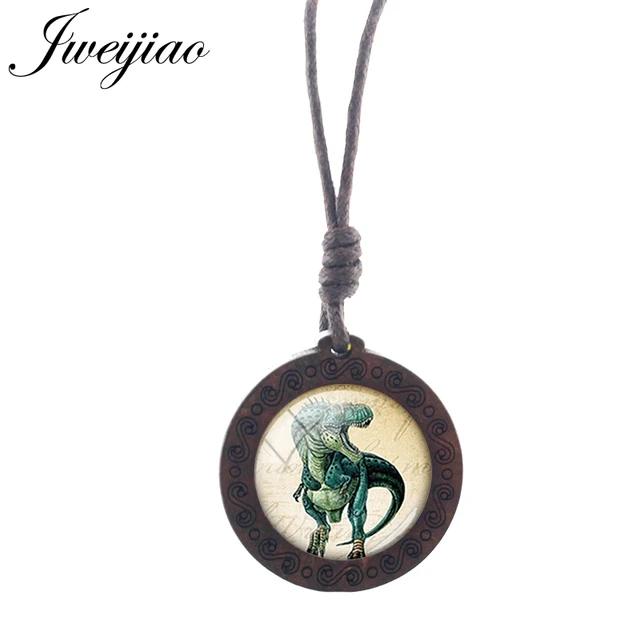 JWEIJIAO Dinosaur Tyrannosaurus Pattern Gothic Necklace Rope Chains Wooden Round Pendant Jewelry Boys Party Accessories NS297 01 NS297 09