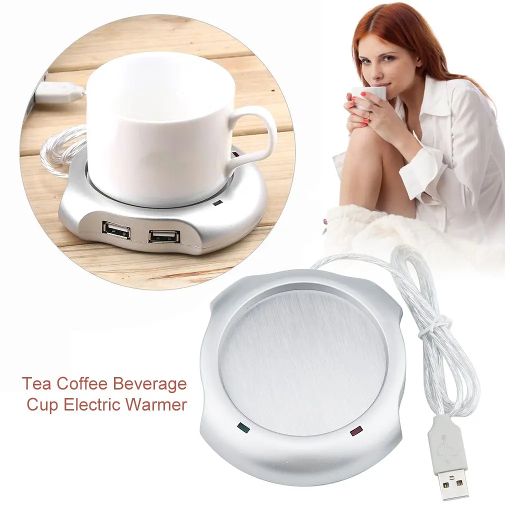 Beverage Cup Silber 4 Port USB Hub Tee-Kaffeetasse-W/ärmer 50 /° C Max Fl/üssiges Temperatur-elektrische W/ärmer f/ür PC-Heizung Pad Silber