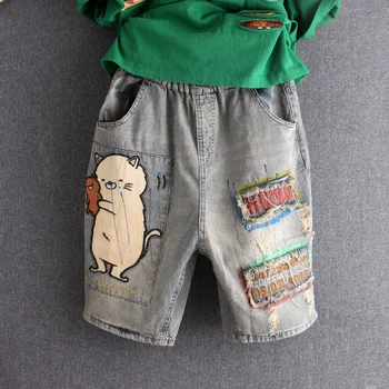 

Knee Length Jeans Ripped Embroidery Mid Cotton Plus Size Women Pockets Boyfriend Denim Loose Hole Casual Harem Pants