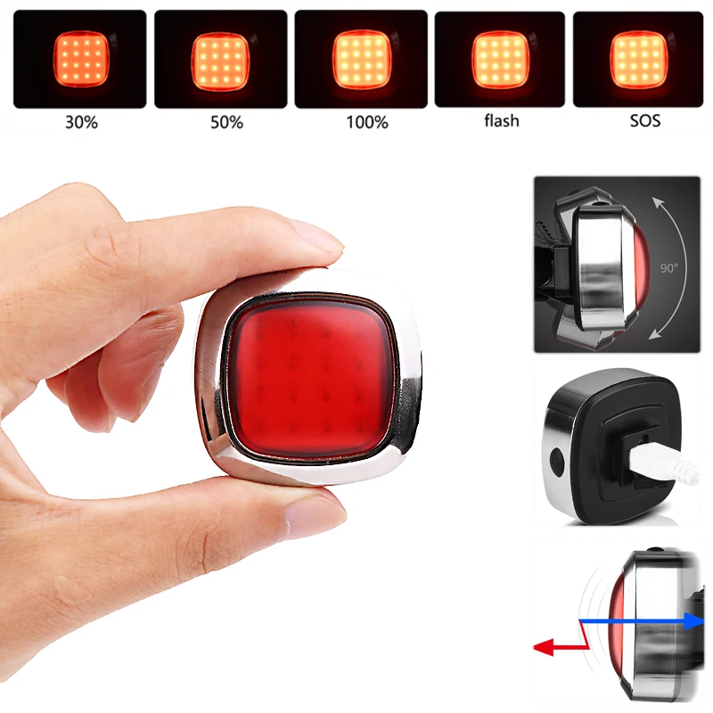 

Mini induction COB red wick bicycle rear tail light 90 adjustment waterproof alarm torch USB charging Built-in 1000mAh battery