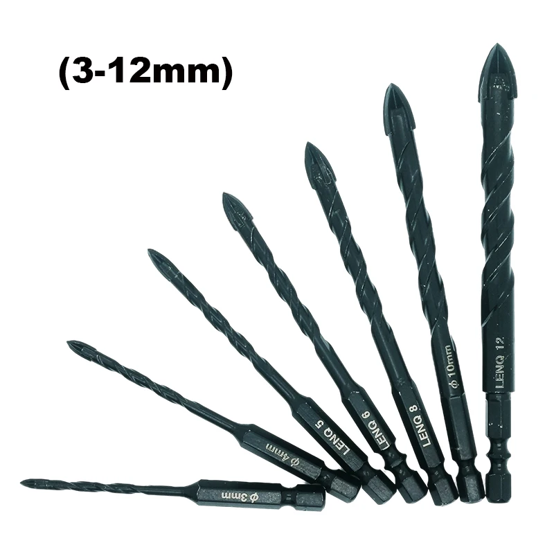 

Набор сверл 3-12 мм, 4/5/7 шт., с четырьмя лезвиями, твердосплавная головка для сверления керамического стекла, дерева, кирпича, 4/5/7 шт.