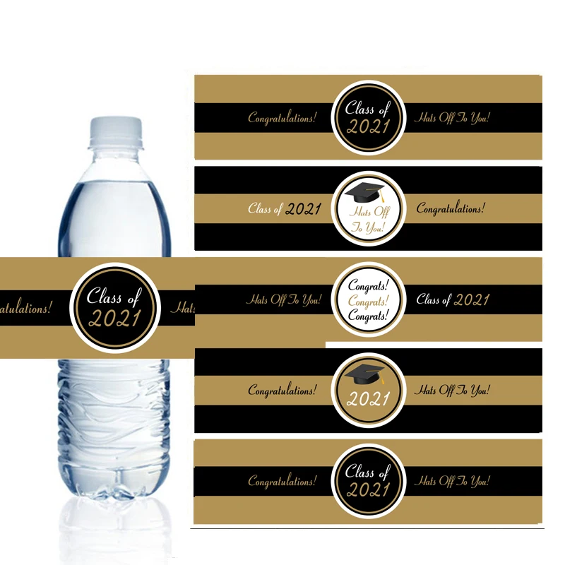 Этикетки для бутылок с водой на выпускной декор вечерние черного и золотого