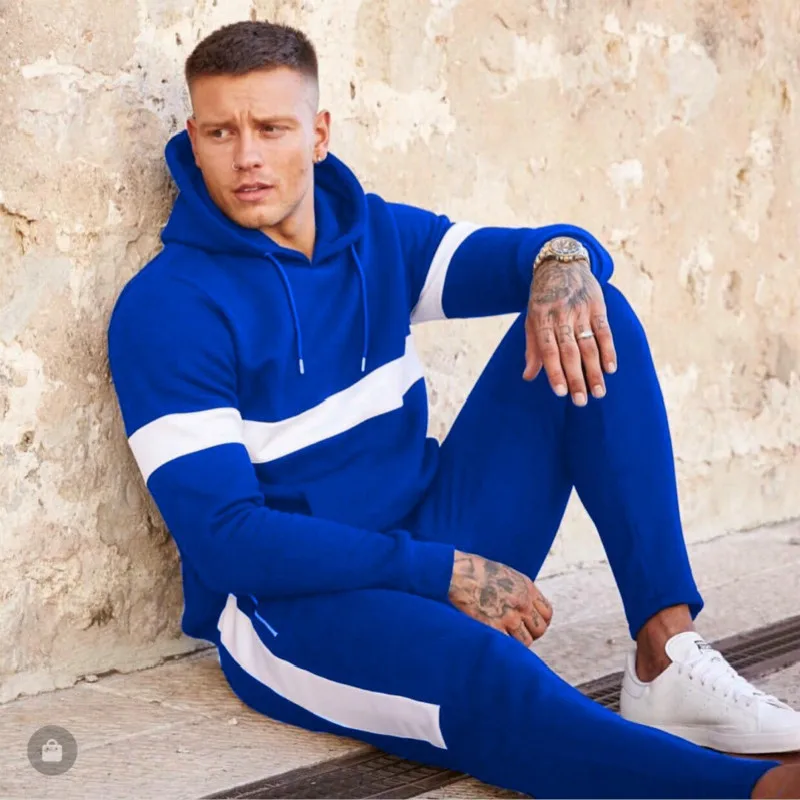 blue and white ZOGGA, цветная спортивная одежда с капюшоном для мужчин, для спортзала, полиэстер, не садится/выцветает, мужские спортивные костюмы, дышащие тренировочные комплекты - Цвет: blue and white