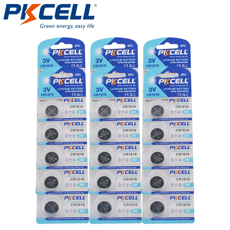 Литиевые щелочные кнопочные батарейки PKCELL CR1616 DL1616 ECR1616 LM1616 1616 3 в 30 шт. 6 карт |