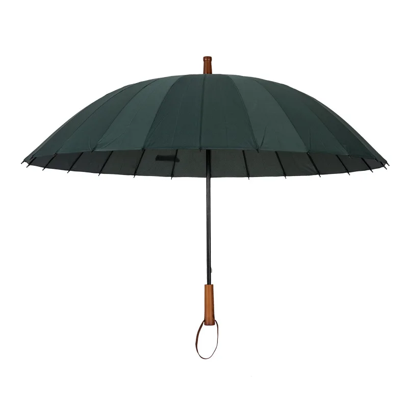

Manufacturers Direct Selling 24 Bone Automatic Fiber Umbrella Bone Straight Umbrella Wooden Dark Color Business Reinforced Wind-