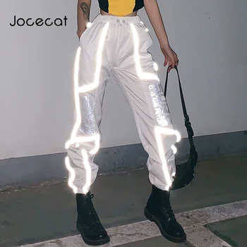 

Jocecat Patchwork Reflective Striped Women Jogger Sweatpants Casual Hip Hop Outfits Elastic High Waisted Harem Pants Streetwear