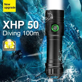 

xhp50 Powerful Diving Flashlight 18650 led Torch Light 3 colors 4 modes IPX-8 profession waterproof flash light underwater lamps