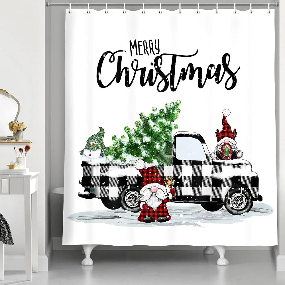 

Рождественская занавеска для душа в виде гномов, Рождественская зимняя занавеска для душа в стиле снега, фермерского дома, буйвола, клетчат...