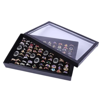 

Velvet 100 Slots Ring Earrings Display Box Showcase Storage Case Holder Tray Jewelry Organizer Boxes with Lid TT@88