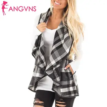 

Women Casual Open Front Sleeveless Plaid Vest Turndown Collar Cardigan Autumn, Winter Jackets Side Pockets