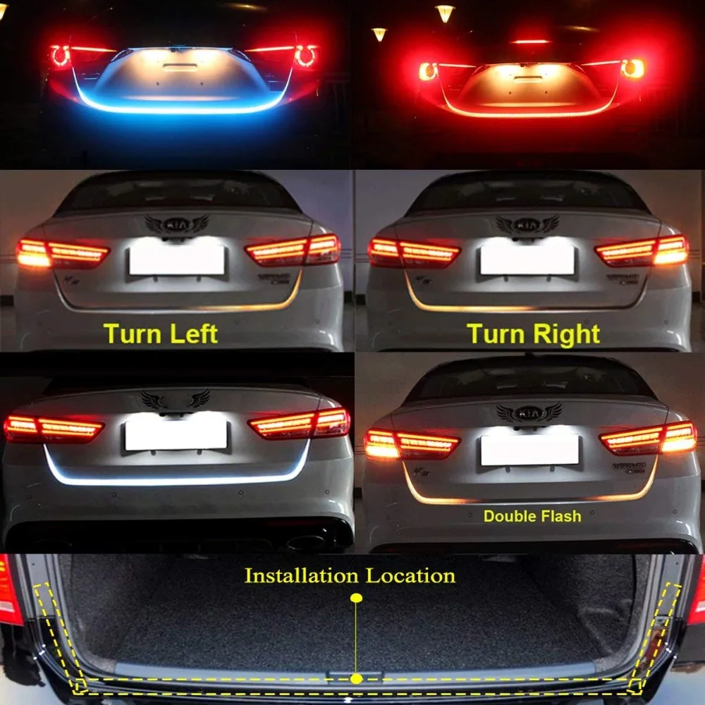

12V 1.2M 1.5M LED Car Rear Trunk Tail Light Dynamic Streamer Reverse Warning LED Strip Auto Additional Break Trun Signal Lamp
