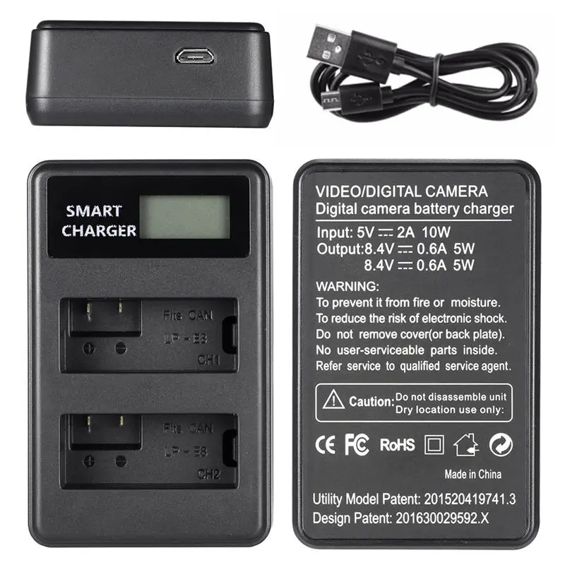 Lp-E8 Usb ЖК-дисплей двойной порт зарядное устройство для Canon Eos 550D/600D/650D/700D Rebel T2I/T3I/T4I/T5I Slr