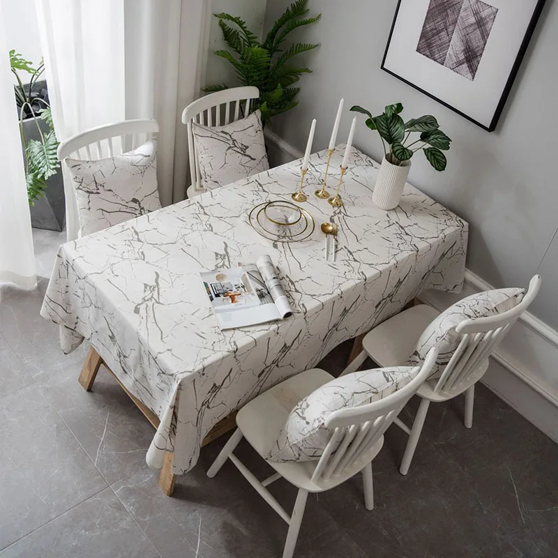 CANIRICA Table Cloth Marble Tablecloth Geometric Dinning Table Cover Black Gold Nappe De Table Rectangulaire Kitchen Accessories - Цвет: White Marble