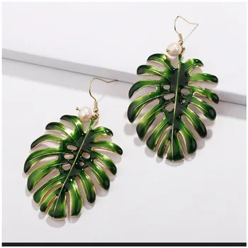 

Boho Tropical Green Enamel Coconut Leaf Pearl Drop Earrings For Women Jewelry Statement Brincos Gold Dangle Earings Mujer Bijoux
