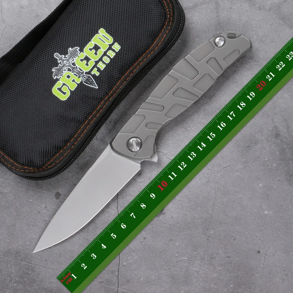 

Green Thorn F95RT Flipper Folding knife D2 blade TC4 Titanium handle outdoor camping hunt pocket fruit knife EDC Tools