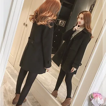 

Wool Coat free size Women Long Sleeve Collar Outwear Long Jacket Korean Casual new Winter Elegant Overcoat Women Woolen Coat