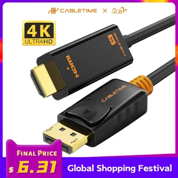 

CABLETIME DisplayPort To HDMI Cable 4K/HD hdmi cable DP to HDMI 1080P/4K 60hz Converter DP 1.2 for HDTV Projector Laptop PC C072