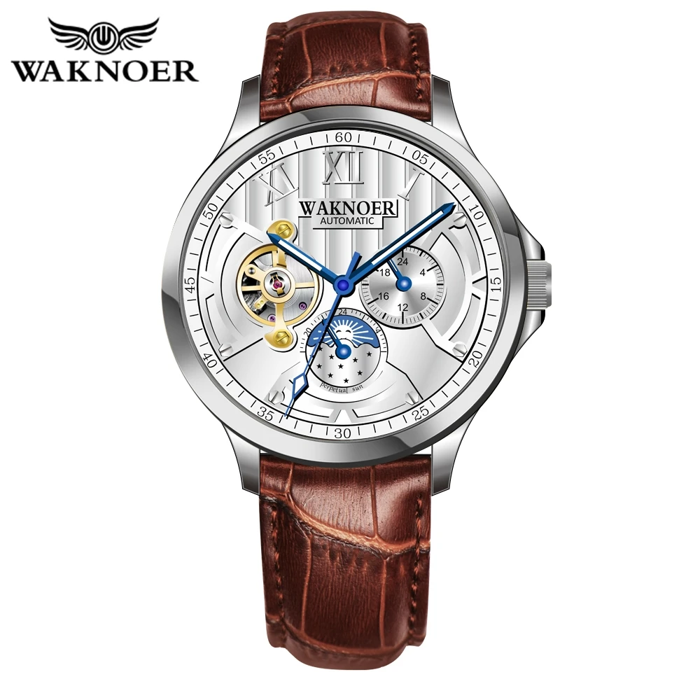 

WAKNOER Top Brand Luxury Men Mechanical Watch Men Luminous Waterproof Automatic Watch Fashion Tourbillon Skeleton Watch Clock
