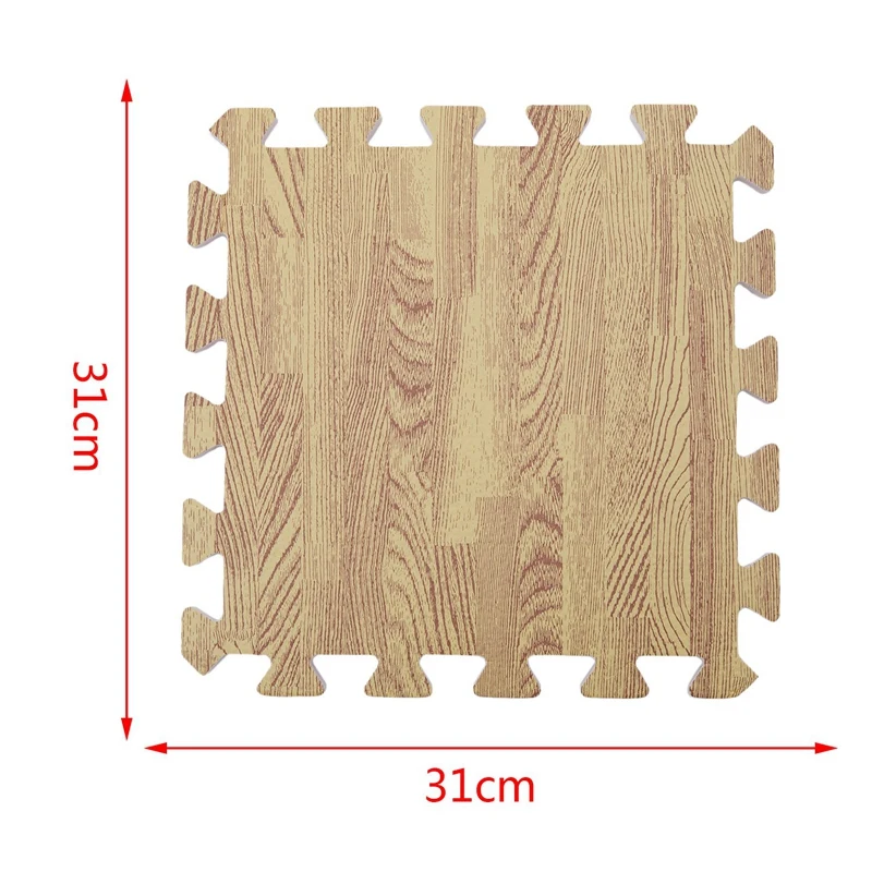 9PCS Kid Safety Play Rug Wood grain EVA Foam Floor Puzzle Pad Work Gym, Light Wood