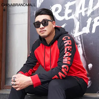 

Big size Men's Wear super Brand Fat Man Loose Pullover T Shirt Plus Fat Plus Contrast Color Splicing Printing with Hat