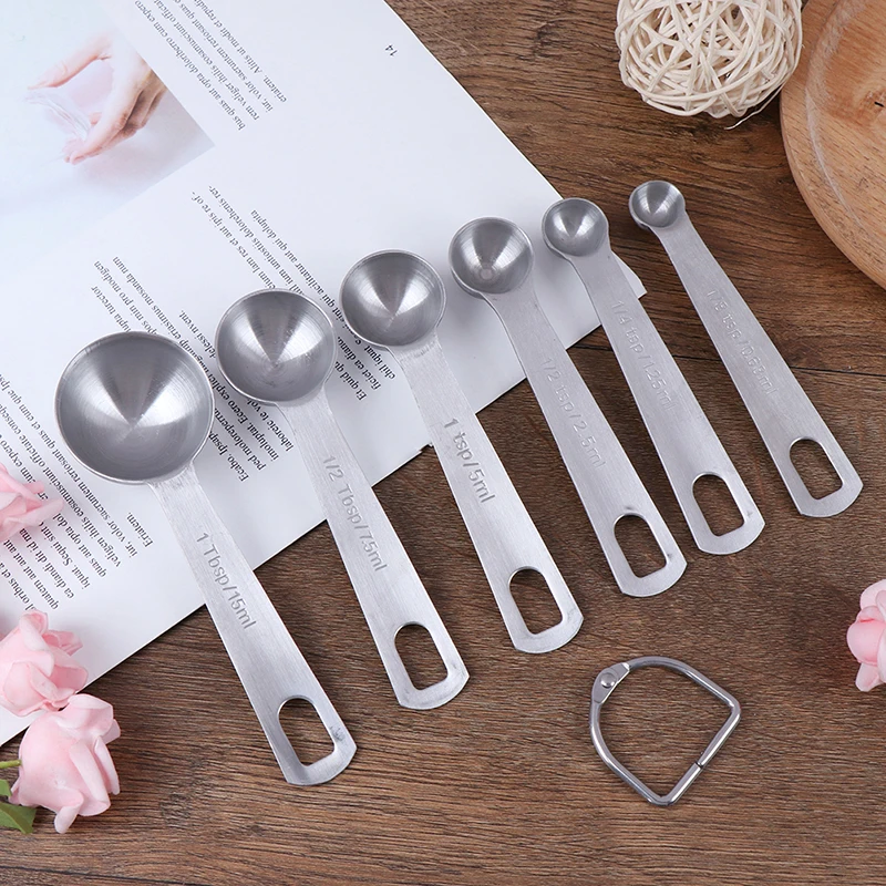 6pcs/set Measuring Spoons Stainless Steel Seasoning Coffee Tea With Scale Bakery